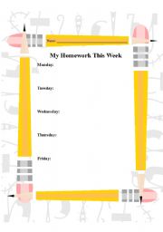 English Worksheet: My Homework This Week
