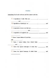 English worksheet: describing typical food from your country