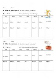 English worksheet: What do you do on Mondays--after school activities