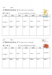 English Worksheet: What do you do on Mondays--after school activities