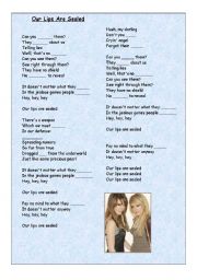 English worksheet: Our Lips Are Sealed