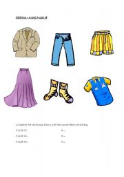 English Worksheet: Clothing - identifying A and A pair of