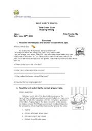 English worksheet: reading writing exam