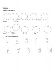 English worksheet: Numbers and Colours