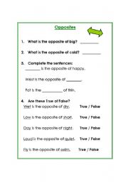 English Worksheet: OPPOSITE HANDOUT