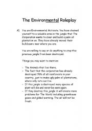 English Worksheet: Environmental Roleplay