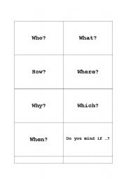 English Worksheet: Question Word Cards 