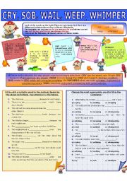 English Worksheet: COLLOCATION 24 - CRY, SOB, WAIL, WEEP, WHIMPER