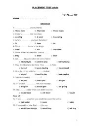 English Worksheet: PLACEMENT TEST FOR ADULTS