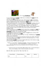 English worksheet: the mouse and the lion