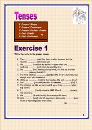 English Worksheet: 7 pages Present Simple/Present  Continuous/Past Simple, Past continuous, Present Perfect simple 