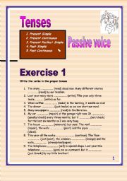 English Worksheet: 4 pages of Passive voice. (Present simple or continuous, past simple or continuous, present perfect simple)