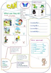 English Worksheet: can for kids
