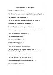 English Worksheet: Rules of English football  -  True or False?