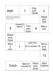 English worksheet: Clap/stamp/ shake board game