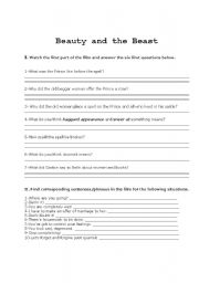 English Worksheet: Video Activity: Beauty and the Beast
