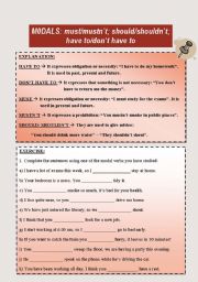 English Worksheet: MODALS: have to/dont have to, must/mustnt, should/shouldnt