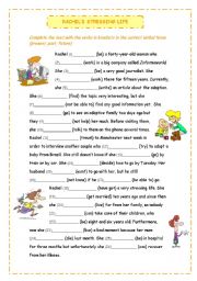 English Worksheet: Rachels stressing life (tenses review: present, past, future)