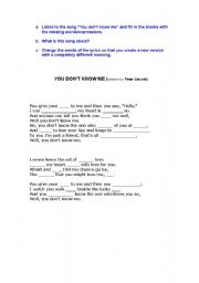 English worksheet: You dont know me - Listening