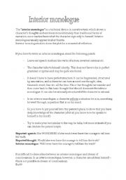 How To Write An Interior Monologue Esl Worksheet By