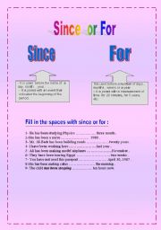 English Worksheet: Since and for