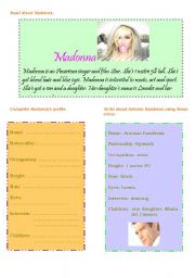 English Worksheet: Read Madonnas profile and complete the notes.