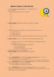 English Worksheet: TREASURE HUNT about the site which the British Council has for kids