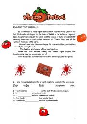 English Worksheet: La Tomatina Festival: Present simple and continuous