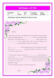 English Worksheet: Gap-filling   Example of an Informal letter