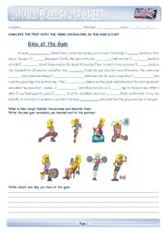 English Worksheet: Gina at the gym - SIMPLE PAST and vocabulary