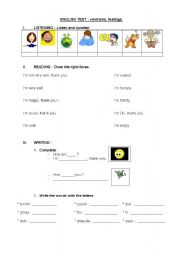 English worksheet: english test about emotions, feelings.