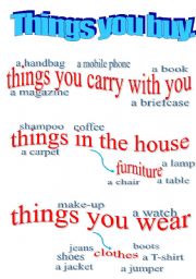 English worksheet: Things you buy, wear...
