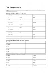English worksheet: irregular verbs test 3