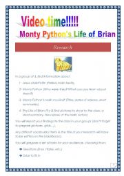 VIDEO TIME --> LIFE OF BRIAN # 1, RESEARCH (COMPREHENSIVE lesson, printer friendly, 5 pages, with KEY).