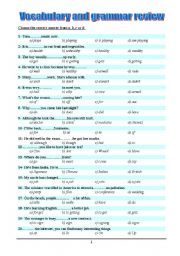 English Worksheet: 300 Multiple choice questions (15 pages - The 3 parts together) - Vocabulary and grammar review 