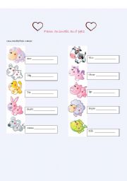 English Worksheet: farm animals with heart 