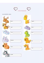 English worksheet: wild animals with heart