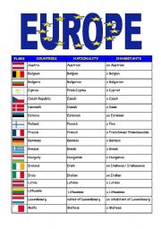 English Worksheet: European countries Grid1