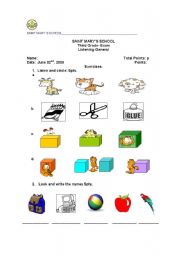 English Worksheet: 3rd grade listening gral exam