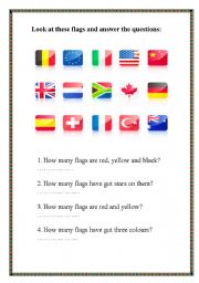 English worksheet: flags & questions