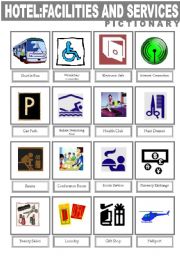 English Worksheet: Hotel Facilities and Services Pictionary