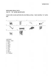 English worksheet: spelling practice list 11