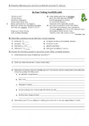 English Worksheet: Poem to bring you good luck and some common superstitions