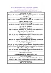 English Worksheet: Simple Machines Vocabulary Read-Around