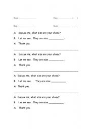 English worksheet: Shoe size survey