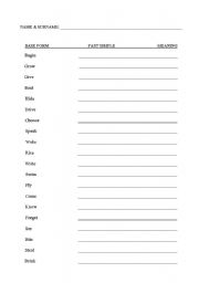 English worksheet: Past Simple Verbs revision or test