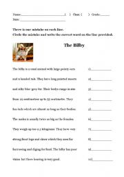 English worksheet: Proofreading (The Bilby)