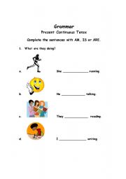 English worksheet: Grammar- Present Continuous Tense