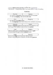 English worksheet: Different characteristic 