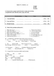 English worksheet: test  for an elementary class